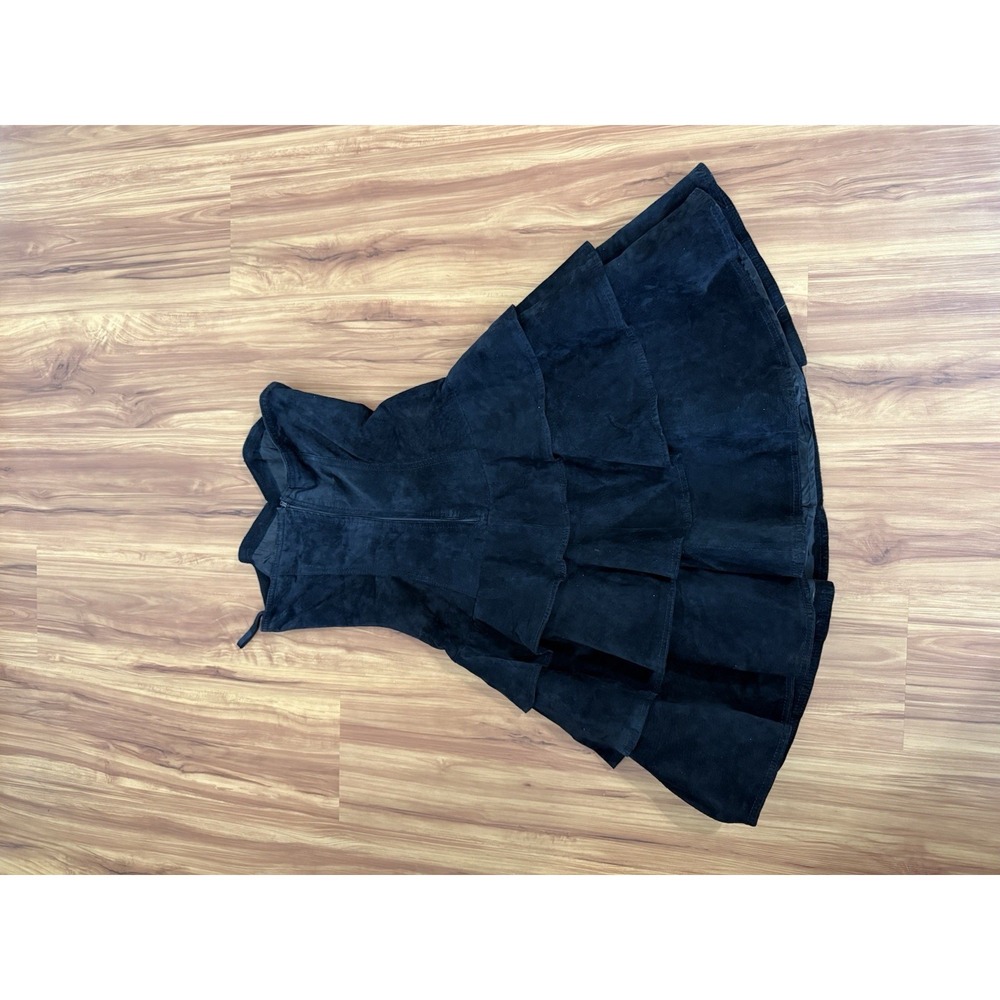Berman Suede Leather Strapless Western Cowgirl Black Mini Dress 6 Vintage Goth - Picture 3 of 7